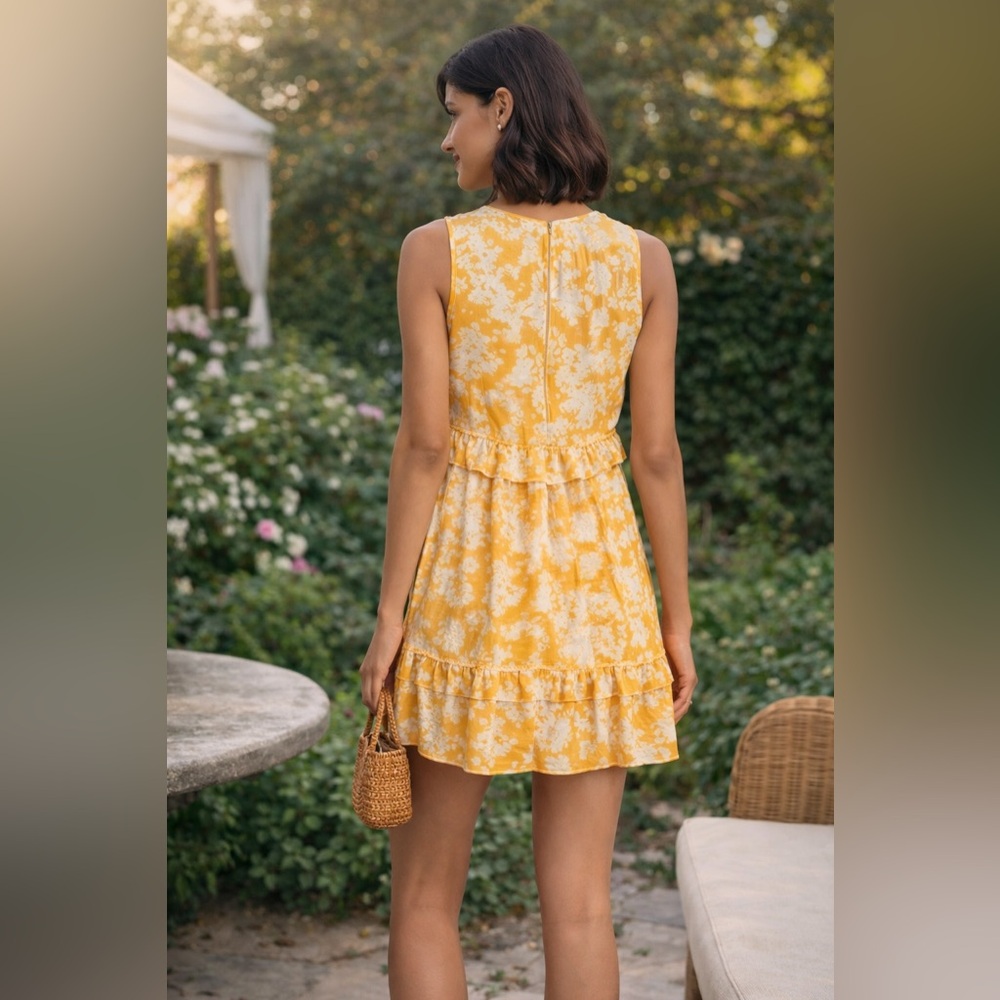 Ramy Brook Yellow Floral Ruffle Mini Dress Boho Garden Party Summer Size 10 - Picture 8 of 8